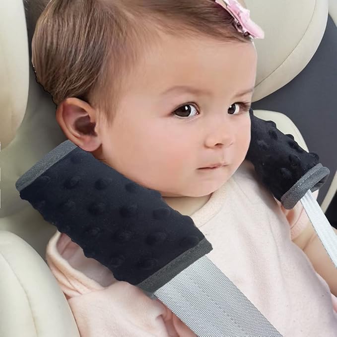 DODO NICI car seat Strap Cover for Baby, seat Belt Cover Cushion, Belt Pads fit Baby Carrier/Pushchair/Stroller, Cozy Peace Dotted Minky, Solid Black