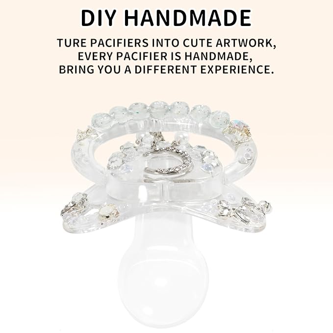 CutiePlusU Adult Sized Pacifier Dummy Crystal DIY Handmade-White