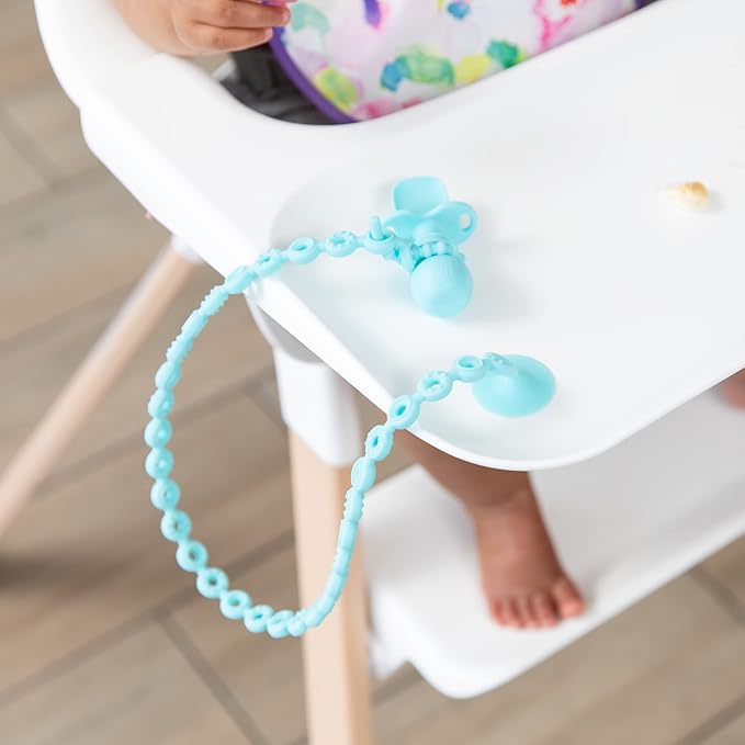 Bumkins Pacifier Clip Feeding Supplies for Baby Girl or Boy, Toy Straps for Sippy Cup, Teether, Stroller Accessories, Platinum Silicone Accessory Tether Leash, Safe for Teething Babies, Blue