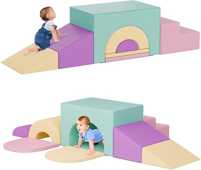 TOLEAD Soft Foam Climbing Blocks Set – Large 5-in-1 Soft Play Toys Crawling & Sliding Climbing Arch for Toddlers, Foam Playset for Nursery,Preschool,Pink
