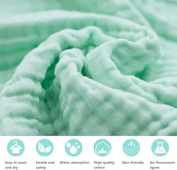 YEBON ProC 2Pcs Baby Muslin Bath Towels, Super Soft Cotton Bath Towel 6 Layers Infant Newborn Swaddle Blanket 41.3 X41.3 Inches,Baby Registry as Shower (Green)