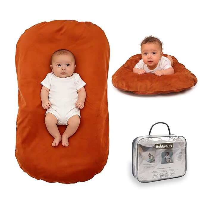 Baby Lounger - Snuggle Cozy Me Infant Lounger for Newborn 0-12 Months, Flannel Cover，Portable Breathable & Soft Baby Nest Lounger for Home and Travel - Orange