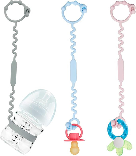 Toy Straps, Silicone Toy Straps for Stroller, Toy Safety Straps, Sippy Cup Straps, Adjustable Toy Holder for Stroller, High Chair - BPA Free (Blue Grey Pink)
