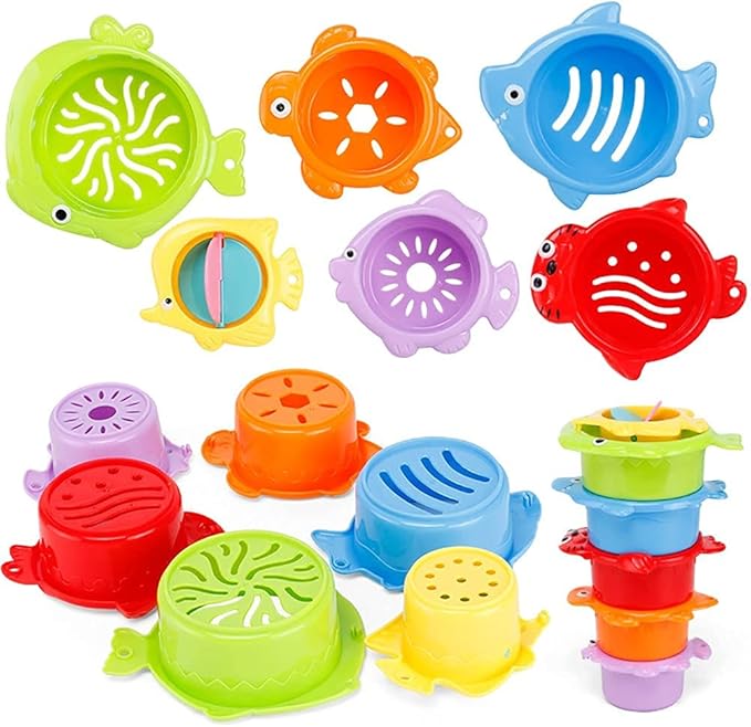 Sensory Balls for Toddlers - Textured Multi Ball Set for Babies, 6 Colorful Soft and Squeezy Sensory Toys with Stacking Cups Baby Rattle Ball - Stress Relief & Sensory Developmental Toy for Kids