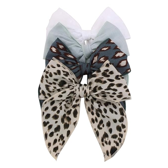 Pack of 4 Gorgeous Fable Bow Hair Clips for Girls Women Linen Hair Bow Alligator Clips Toddler Baby Mom Young Girl Hair Accessories (Leopard)