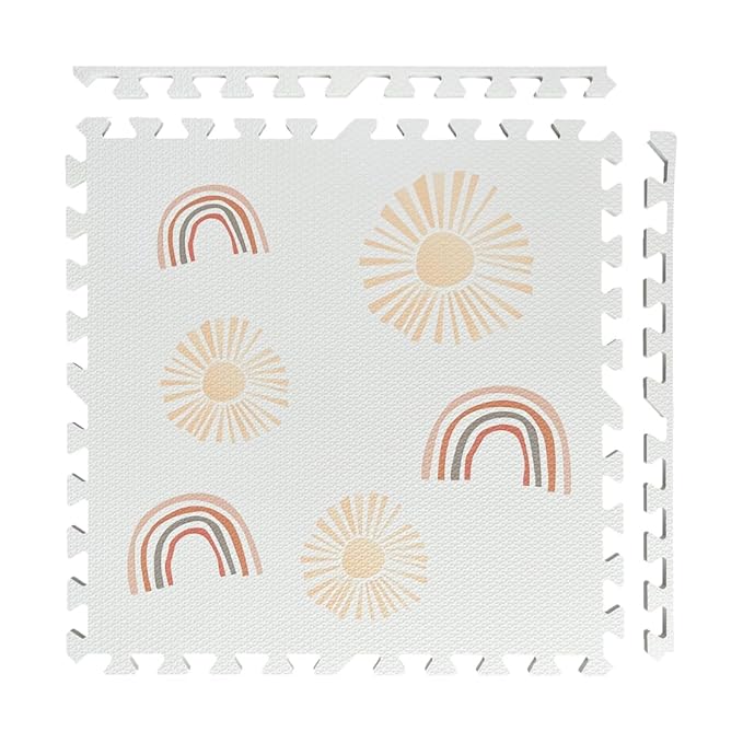 Play Mat for Baby, Toddler and Infants, Six Interlocking Tiles Made with Soft Non-Toxic EVA Foam, 4x6 feet (Sunshine & Rainbows (Cloud White))