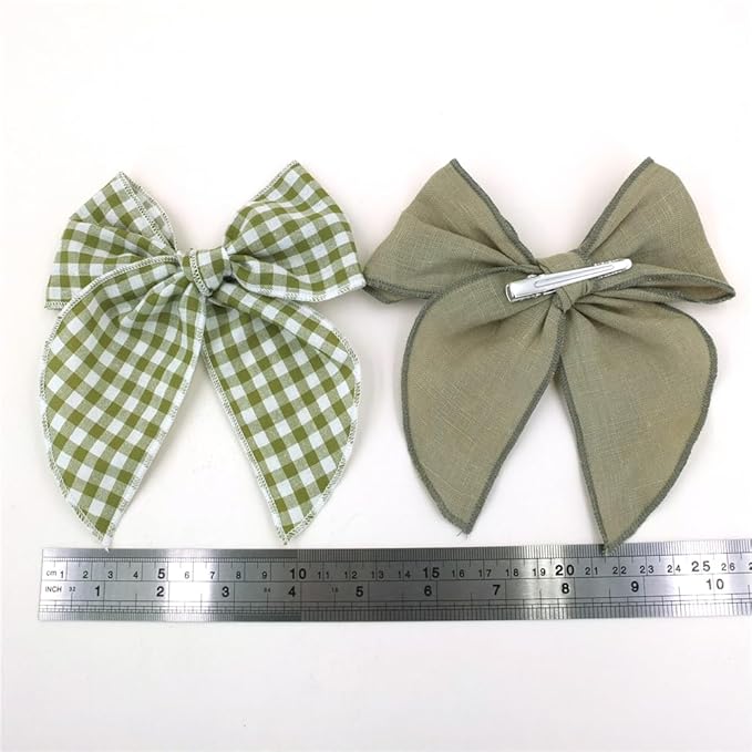 Pack of 4 Gorgeous Fable Bow Hair Clips for Girls Women Linen Hair Bow Alligator Clips Toddler Baby Mom Young Girl Hair Accessories (Olive)