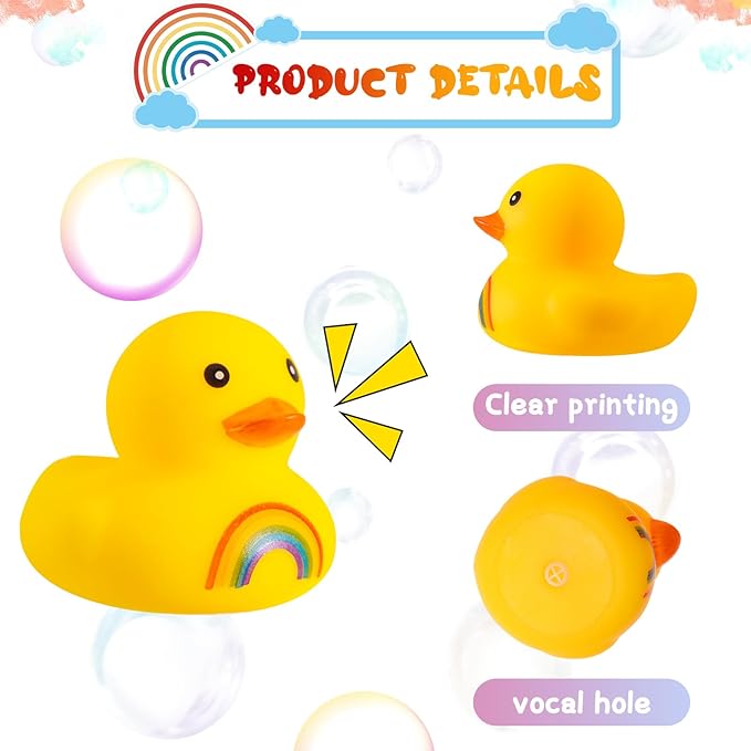 48 Pcs Rainbow Rubber Duck, Bulk Mini LGBT Pride Rubber Ducks Colorful Float Rubber Duck Bath Toys for Rainbow Colorful Birthday Party LGBT Party Favors Bath Toys