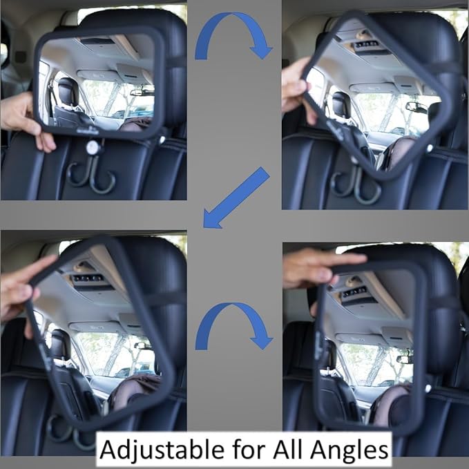 Baby Car Mirror - for Boys and Girls - with Accessories Hook! Back Seat View of Infant or Newborn in Rear-Facing Child Car Seat! Perfect Shower or Baby Registry