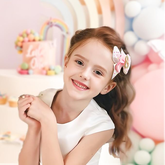 YanJie 1pcs 4'' Baby Hair Bow for 8 Years Old 8th Birthday Outfit Girl Birthday Decorations for Girl Glitter Infants Hair Clips Accessories with Bows