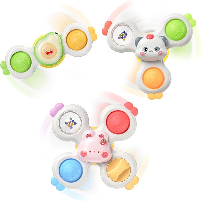 3PCS Suction Cup Spinner for 1 Year Old,Montessori Baby Bath Toys for 0-6-12 Months,Rattle Spinners for Toddlers 1-3,Sentory Toys for 1 Year Old Boys and Girls