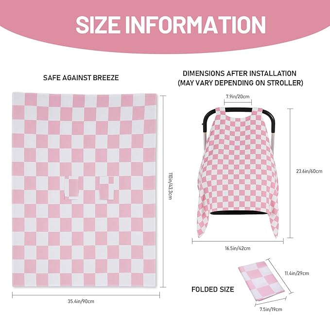 Muslin Car Seat Cover for Babies - Pink & White Plaid Infant Carrier Canopy, Soft & Breathable Baby Carseat Cover, Lightweight Sunshade for Summer, Universal Fit for Boys & Girls