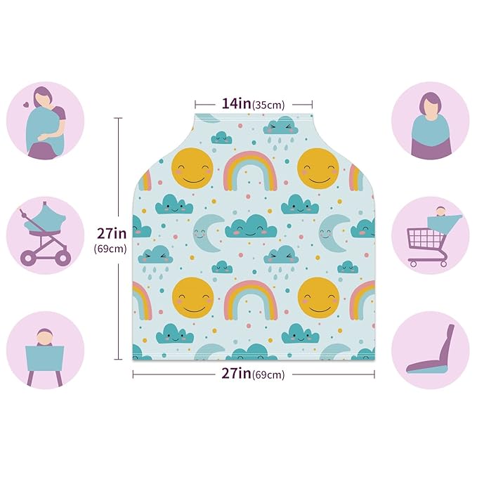 Baby Car Seat Stroller Covers Sun Moon Cloud Rainbow Nursing Cover Breastfeeding Scarf Soft Breathable Stretchy Coverage Carseat Canopy Cover for Boys and Girls Soft Breathable Multi Use