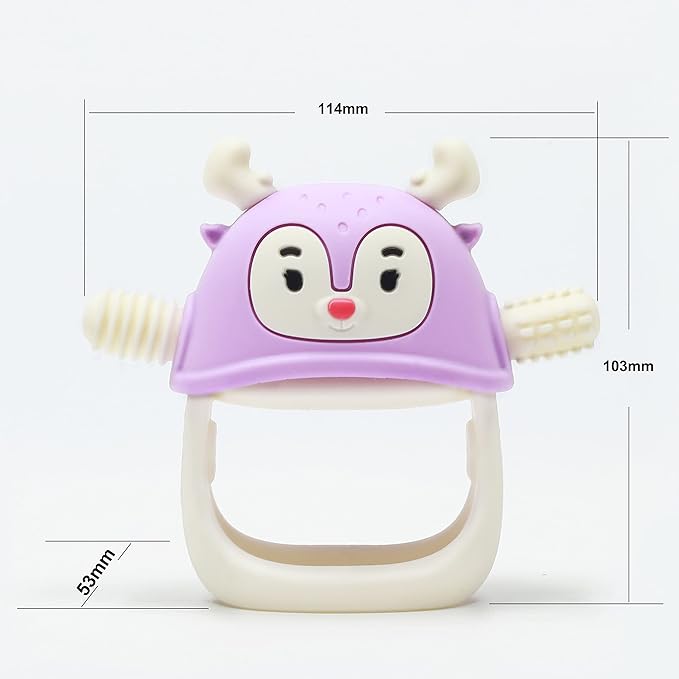 Smily Mia Reindeer Hand Teether for 3-6Months, Baby Chew Toys/Teething Toys for 6-12Months, BPA Free Silicone Teething Mittens/Toothbrush for Teething Relief, Purple-Purple