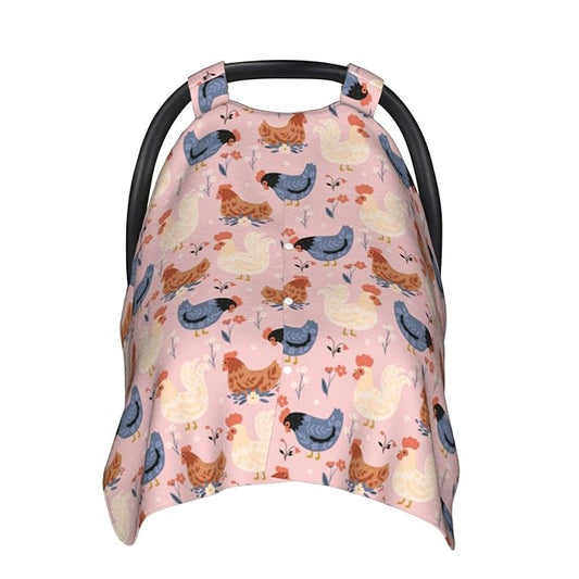 Cute Chickens and Flowers Baby Car Seat Canopy and Nursing Cover for Breastfeeding Multi-Use Cover Lightweight Infant Stretchy Carrier Carseat Winter Cover for Newborn Girls Boys