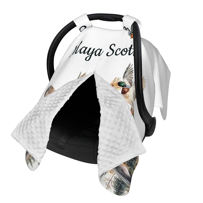 Personalized Baby Car Seat Canopy with Name – Wild Duck Theme, Custom Minky Nursing Cover for Boys & Girls, Soft Stroller Cover for Infants & Newborns, Carseat Canopy for Breastfeeding