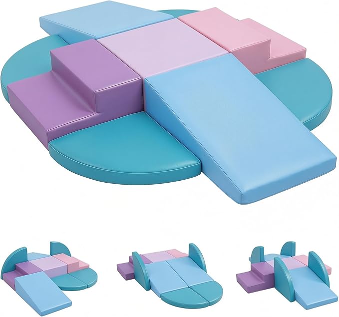 TODIBY 9-Piece Climbing Toys for Toddlers: Soft PU Leather Foam Blocks - Baby Climb and Crawl Activity Blocks - Kids Play Gym Equipment Indoor for Development(Macaroon)