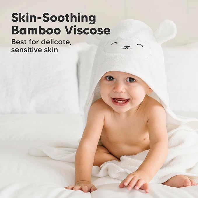 KeaBabies Hooded Baby Towel for Newborn - Viscose Derived from Bamboo Large Baby Bath Towels with Hood for Boys, Girls, Toddler, Extra Absorbent & Soft Newborn Bath Essentials (Lamb, Regular)