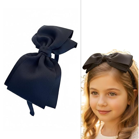 ClassExceed Black Bow Headband for Girls 3–12 – Formal & Recital Hair Bow, Solid Color Ribbon Kids Headband for Dance & Events