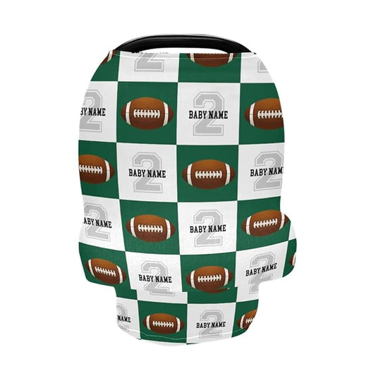 Personalized Baby Car Seat Cover for Babies, Custom Name Baby Car Seats Canopy for Boys Girls, Football Green Nursing Breastfeeding Stroller Covers for Infant Newborn, Shower Gift for Baby