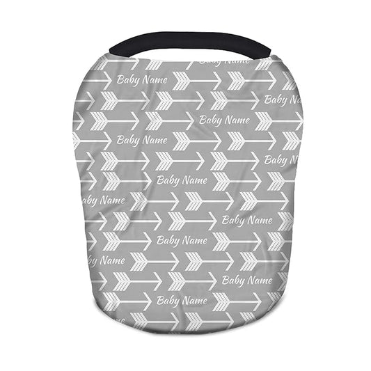 Personalized Arrow Baby Car Seat Covers with Name, Custom Nursing Cover Breastfeeding Scarf Soft Breathable Stretchy Coverage, Infant Stroller Cover for Boys Girls