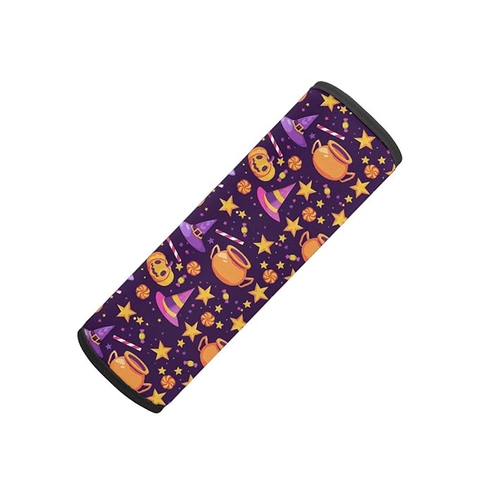 Biyejit Halloween Car Seat Straps Shoulder Pads for Baby Kids, 2 Pack Boys Girls Super Soft Seat Belt Covers for All Car Seats/Pushchair/Stroller, Starry Hats Pumpkins