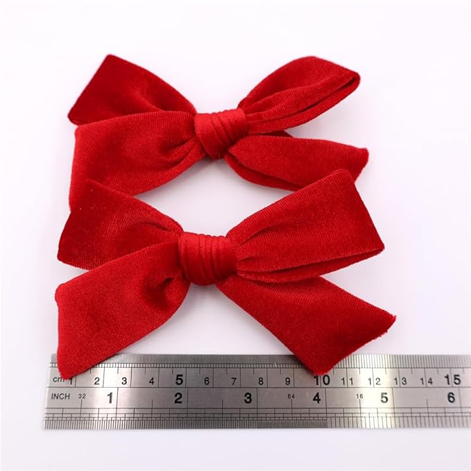 Vintage Velvet Bow Hair Clips for Baby Girl Kids Women Fall Velvet Christmas Hair Bows Barrettes Accessories (2 pcs 002 Red)