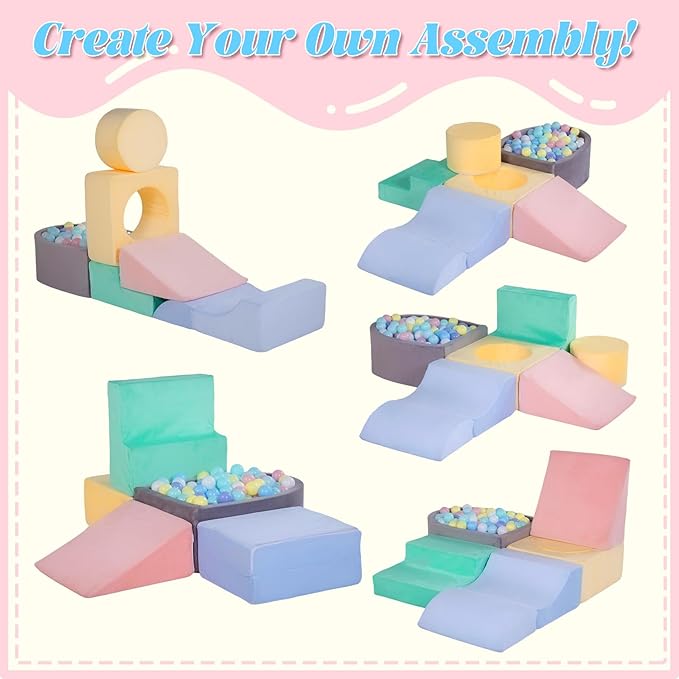 Climbing Toys for Toddlers 1-3, Foam Climb Blocks for Baby，6-Piece Baby Climbing Crawling Toys Soft Foam Blocks Activity Play Set (Balls not Included)