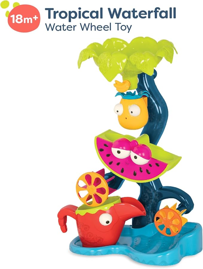 B. toys – Tropical Waterfall Water Wheel Toy – Sand Play for Toddlers – Beach, Pool, Bath Toys with Cups & Accessories – Fun Outdoor Activities for Kids 18+ Months