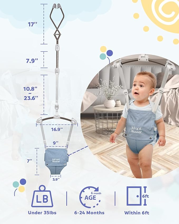 Infant Master Doorway Jumper, Johnny Jumper w/Adjustable Seat Bag, Durable Baby Door Bouncer & Swing Jumper w/Steel Spring, Wise Gift Choice for Infant & Toddler, Easy to Use, Blue