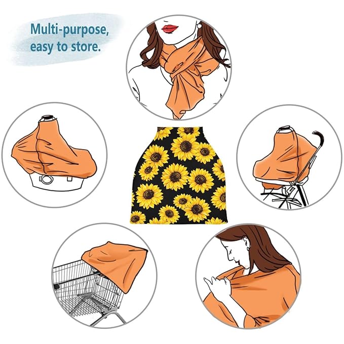 Sunflower Baby Car Seat Covers, Carseat Canopy Cover Nursing Cover Breastfeeding Scarf for Babies Stretchy Coverage, Infant Stroller Covers for Boys Girls