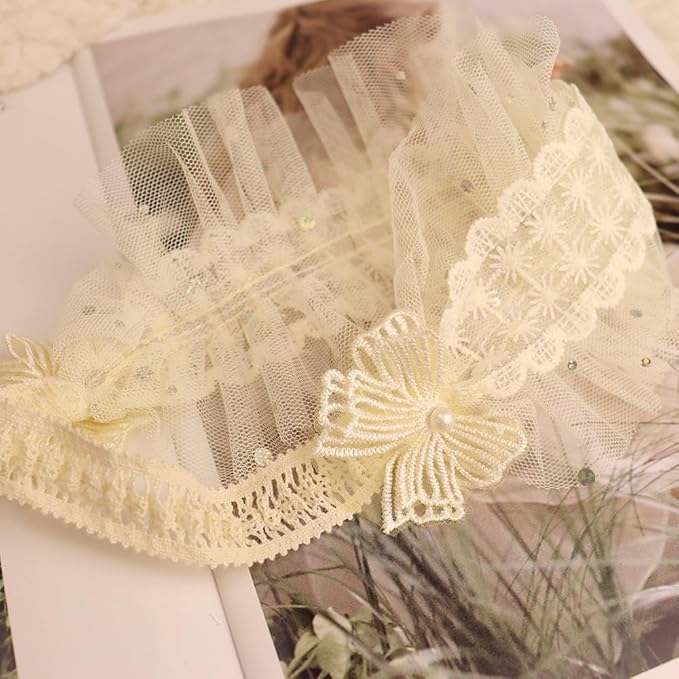 Baby Girls Headband Lacy Bow Pearl Wide Hair Band Turban for Infants Newborn Toddler Floral Ivory Elastic Head Wrap Breathable Sun Bonnet Hair Accessories (Ivory C)