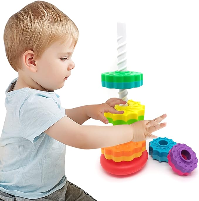 LUCKFUTURE Spinning Stacking Toys, Educational Toddler Toy Stacking Rings Baby Toys, Montessori Toy for Girls and Boys, Spin Gears Christmas Birthday Gift for 1-3 Year Old (Pack of 2)