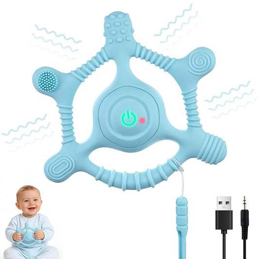Sensory Chew Necklaces Vibrating teether for Kids - Chewelry Chew Toys for Autism, ADHD & Sensory Needs, BPA-Free Teething Relief & Anxiety Fidget (Blue)