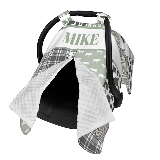 Personalized Baby Car Seat Canopy for Babies, Custom Name Car Seat Covers for Boys and Girls, Opening Minky Nursing Breastfeeding Cover for Infant, Carseat Canopies for Newborn (Farm Theme)
