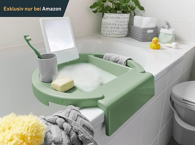Rotho Babydesign Kiddy Wash Children's washbasin, to be Attached to The Bathtub Rim, 38.7x38.2x10 cm (Pack of 1), Slate Green/White/Stone Grey, 20034 0313 01