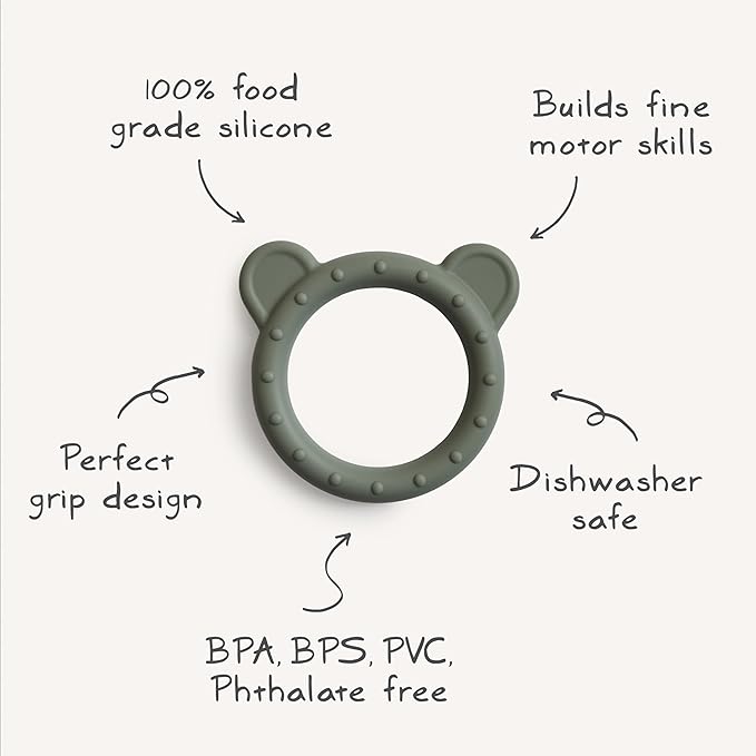 mushie Silicone Baby Teether Toy | Bear (Natural)