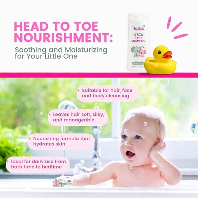 Organic Baby Shampoo, Plant-Based, Vegan & Gentle, Moisturizing, Baby Essentials for Newborn and Toddler, Suitable for All Skin Type 10.14 Fl Oz