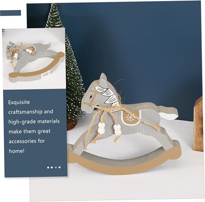 Mini Rocking Horse Desktop Ornament Wooden Rocking Horse Decor for Kids Room Table Decoration Christmas Party Accent