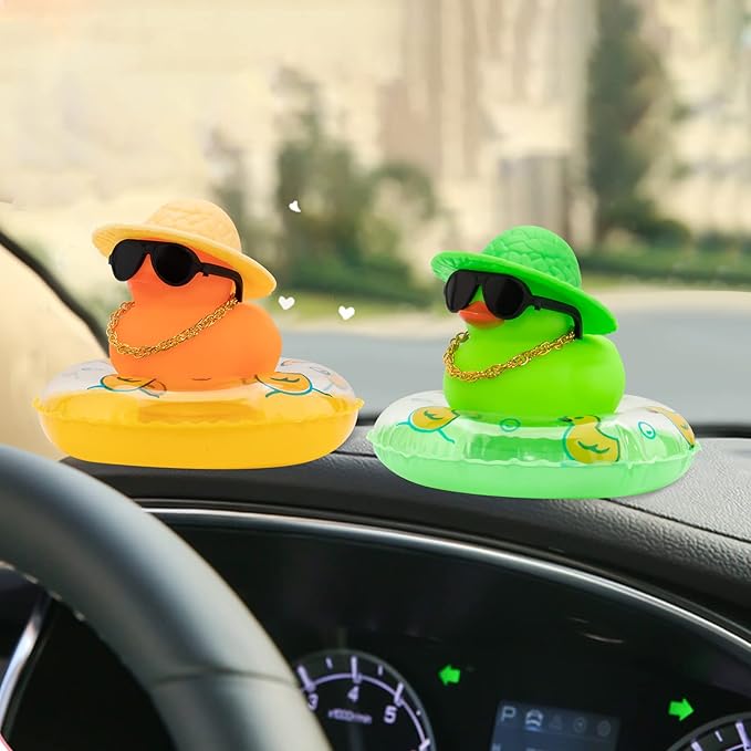 wonuu Car Accessories Rubber Ducks Dashboard Decorations Rubber Duck Pink Accessories Dashboard Duck Car Decorations Car Ducks for Dashboard Car Duck Car Dashboard Decorations, BG-green-strawhatgreen