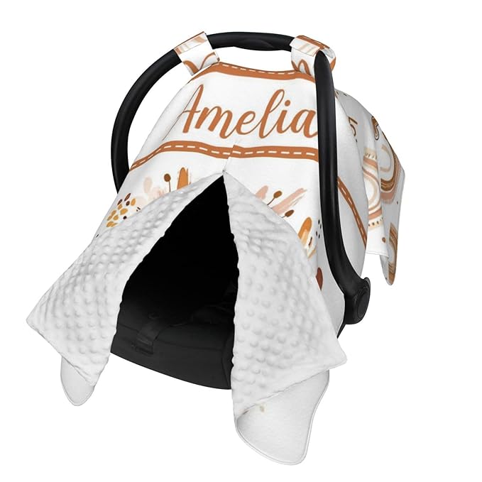 Personalized Boho Rainbow Baby Car Seat Canopy for Girls, Custom Name Baby Carseats Cover, Multi-use Nursing Covers Breastfeeding Scarf for Infant Newborn, Strollers Carseat Canopies
