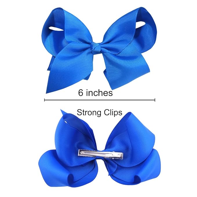 24 Pack 6 Inch Hair Bow Clips for Little Girls Grosgrain Ribbon Bow Alligator Clip Toddler Baby Girl Kids Teens Jojo Bows Hair Accessories (24 Colors/6 Inch)