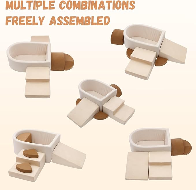 Asweets Foam Climbing Blocks with Ball Pit for Toddlers, 6-Piece Soft Play Set Toddler Climbing Toys Indoor, Climb Crawl Activity Playset (Balls not Included)