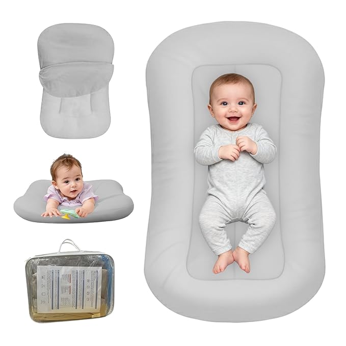 Baby Lounger for Newborn, Bionic Design Baby Lounger, Soft Organic Cotton Breathable Lounger for Infants 0-18 Months (Gray)