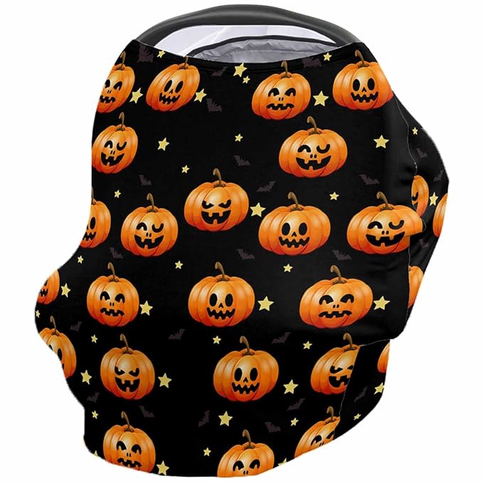 Nursing Covers for Breastfeeding All-in-1 Stretchy Breathable Carseat Canopy Halloween Nursing Cover Up for Girls, Boys 26x27.6 inches Various Expressions of Pumpkin