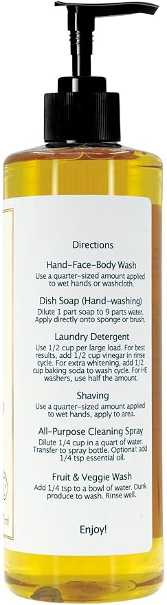 Liquid Castile Soap – Organic Ingredients, Biodegradable, Gentle for Sensitive Skin and Versatile Use (16 fl oz (Pump Cap), Tea Tree)