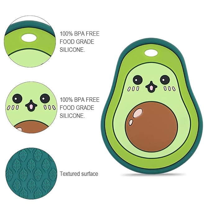 Baby Silicone Teether,Sensory Chew Toys,BPA Free Soft and Effective Infant Teething Pain Relief Toys,Freezer Safe,Food Grade Silicone,Best Shower Gift for Boys and Girls (Avocado)