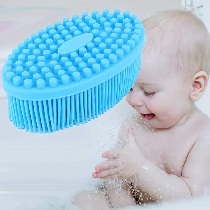 Silicone Baby Bath Brush Silicone Baby Sensory Brush Silicone Shower Skin Massage Brush for Baby Body Hair Washer(Blue)