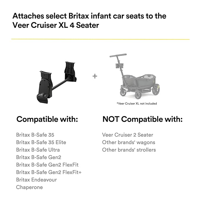 ONLY for VEER Cruiser XL (4 Seater) - Britax Infant Car Seat Adapter for Veer All-Terrain Cruiser XL and City 4-Seater Models. NOT Compatible with 2 Seat Models or Other Brands’ Wagons