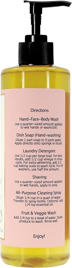Claya Liquid Castile Soap – Organic Ingredients, Biodegradable, Gentle for Sensitive Skin and Versatile Use (16 fl oz (Pump Cap), Pink Grapefruit)